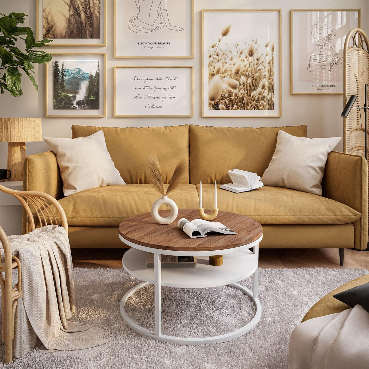 COUCHTISCH CIRI mit Regal Eichenholz Sterling - Eichefarben/Weiß, Holzwerkstoff (70/70/49cm) - Lookway