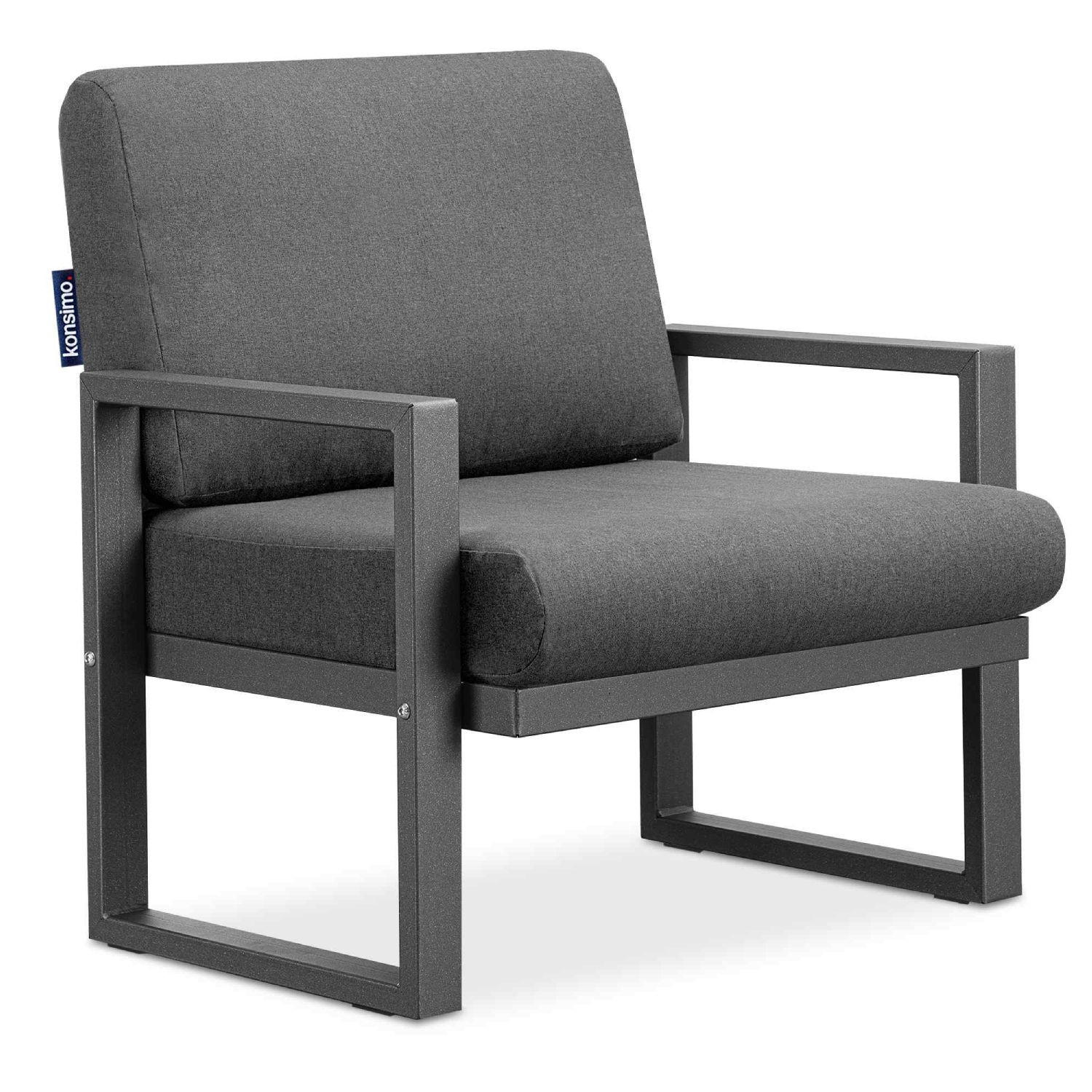 GARTENSESSEL FRENA ,Anthrazit|Grau - Anthrazit/Grau, Textil/Metall (70/65/60cm) - KONSIMO®