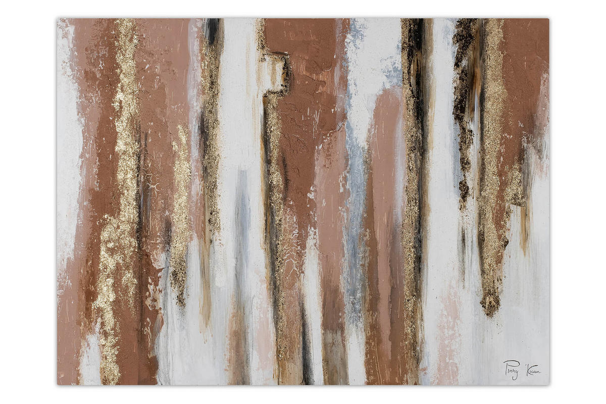 RUČNE MAĽOVANÝ AKRYLOVÝ OBRAZ 100/75 cm, biely/hnedý, abstraktný geometrický motív - hnedá/biela, drevo/textil (100/75cm) - KUNSTLOFT