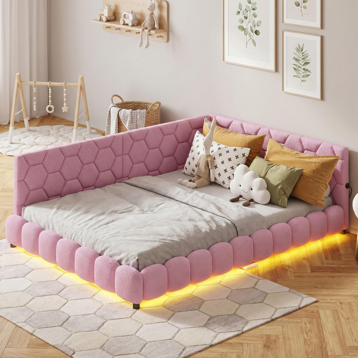SCHLAFSOFA 140/200 cm rosa mit LED und USB - Rosa, Holz
