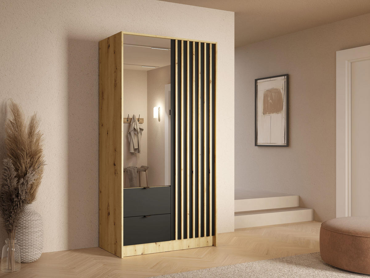KLEIDERSCHRANK KAVORA 15 - 101,7×200,5×54,5 cm mit 2 Türen & 2 Schubladen Artisan Eiche - Eiche Artisan, Holz/Holzwerkstoff (101.7/200.5/54.5cm) - Milaros Markt