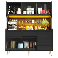 BUFFETSCHRANK 145/39/171 cm mit LED-Beleuchtung, App-Steuerung, Schiebetüren und geriffelter Glasfront, Schwarz - Schwarz, Holzwerkstoff (145/171/39cm) - Redom