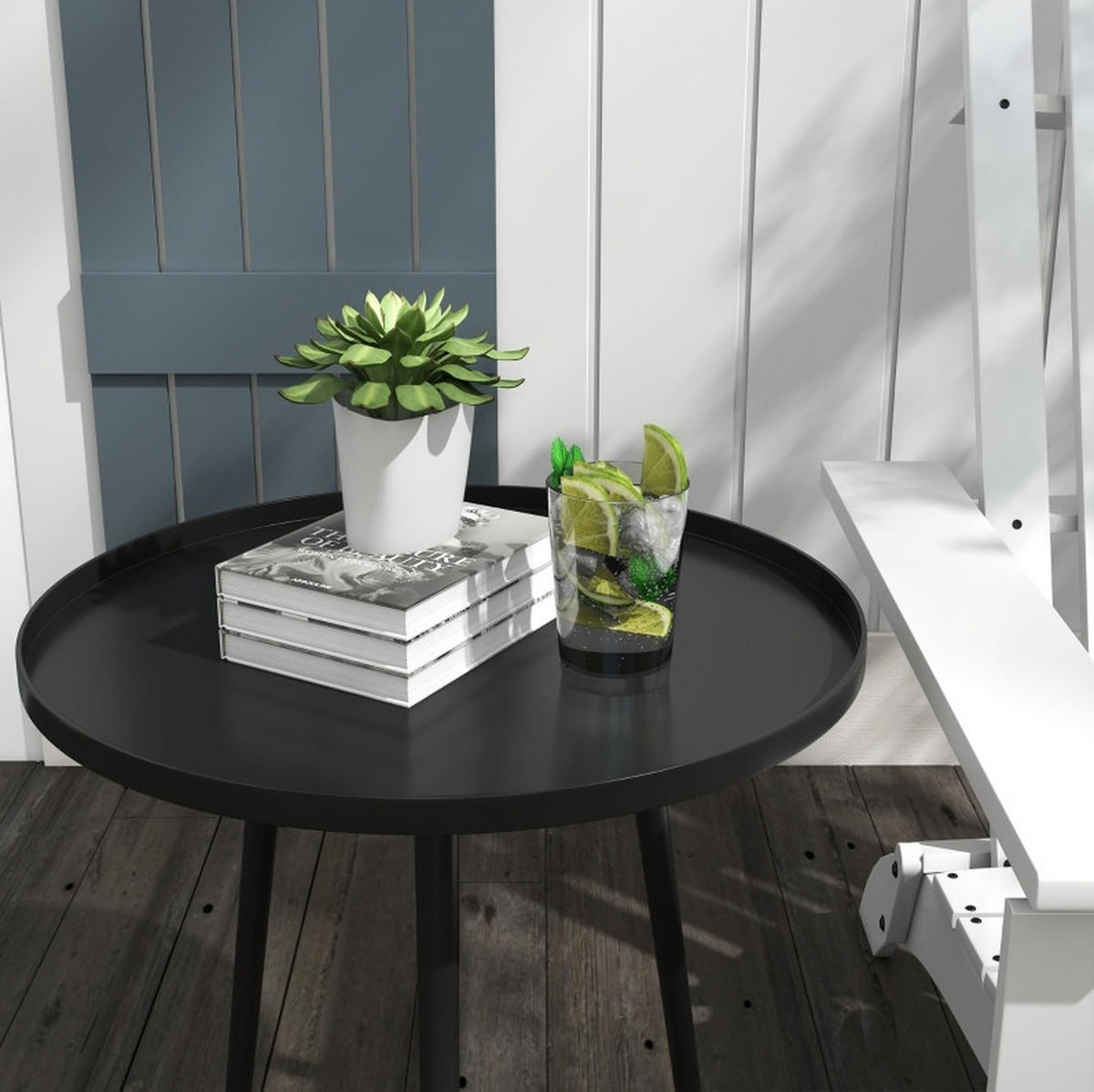 GARTENTISCH 40/50/50 cm schwarz aus Stahl mit Schutzrand - Schwarz, Metall (40/50/50cm) - OKWISH