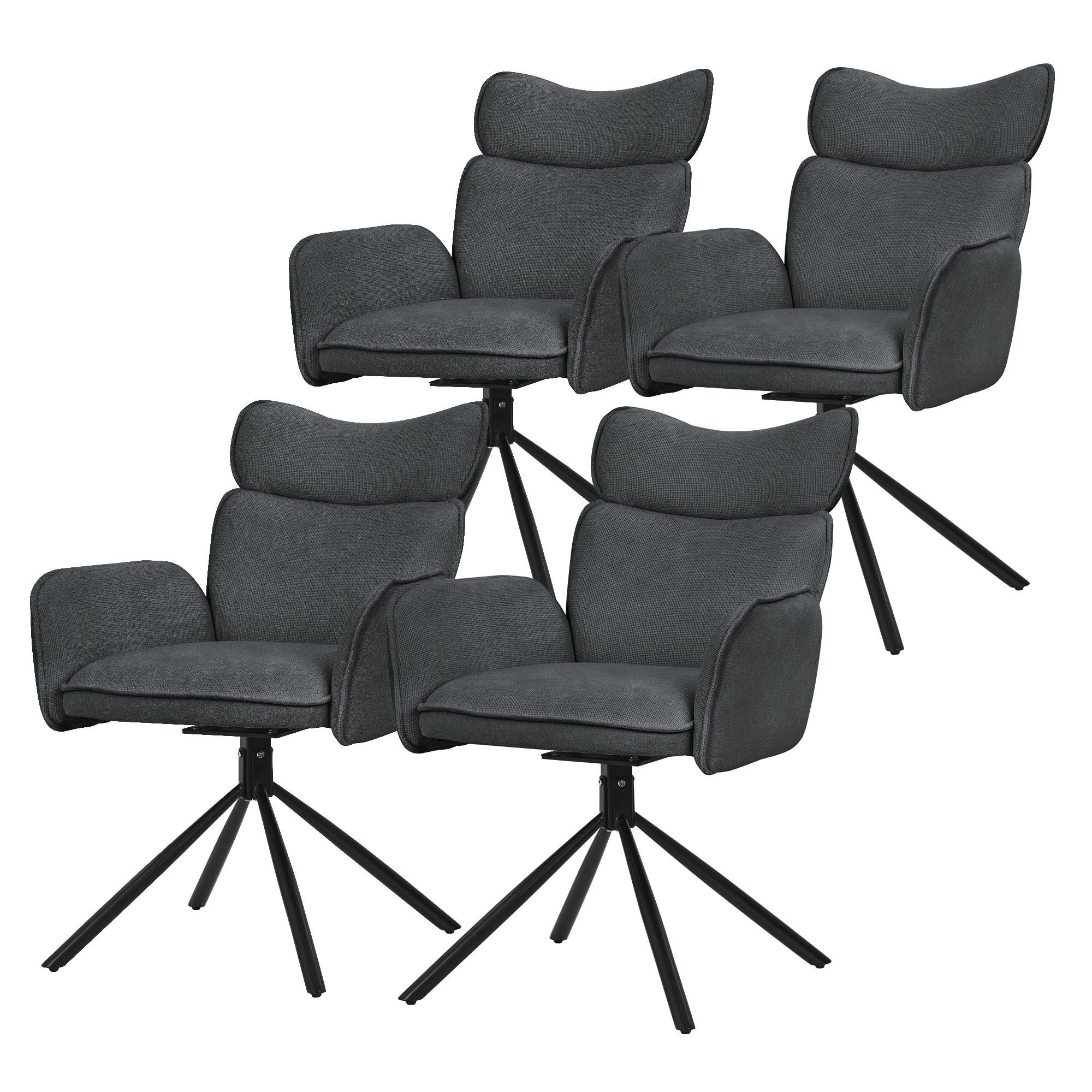 ESSZIMMERSTÜHLE 4er Set drehbar Anthrazit mit Stoffbezug - Anthrazit/Schwarz, Textil/Metall (63/89/68cm) - ML-DESIGN