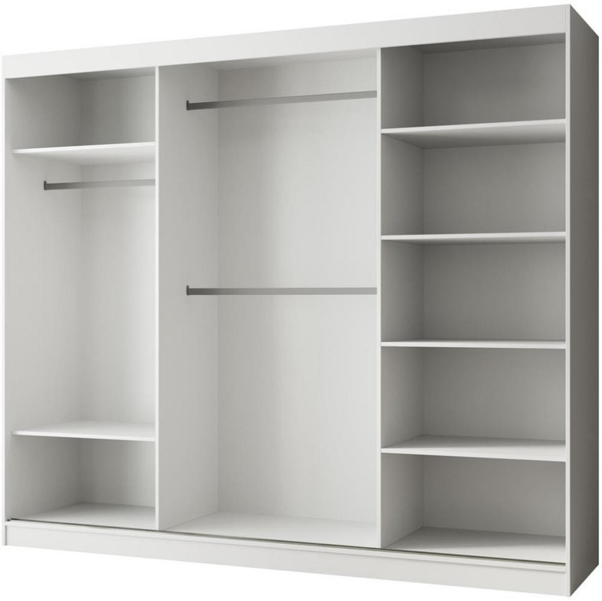 SCHWEBETÜRENSCHRANK Paco 250/215/61 3-türig weiß mit Spiegel - Weiß, Holzwerkstoff (250/215/61cm) - Beautysofa