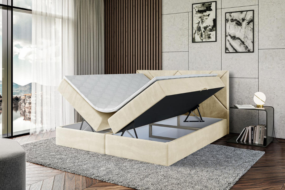 BOXBETT mit Matratze H4 und Lattenrost - BARWA - 180 x 200 - H4 - Beige - Beige, Holzwerkstoff (180/200cm) - ALTDECOR