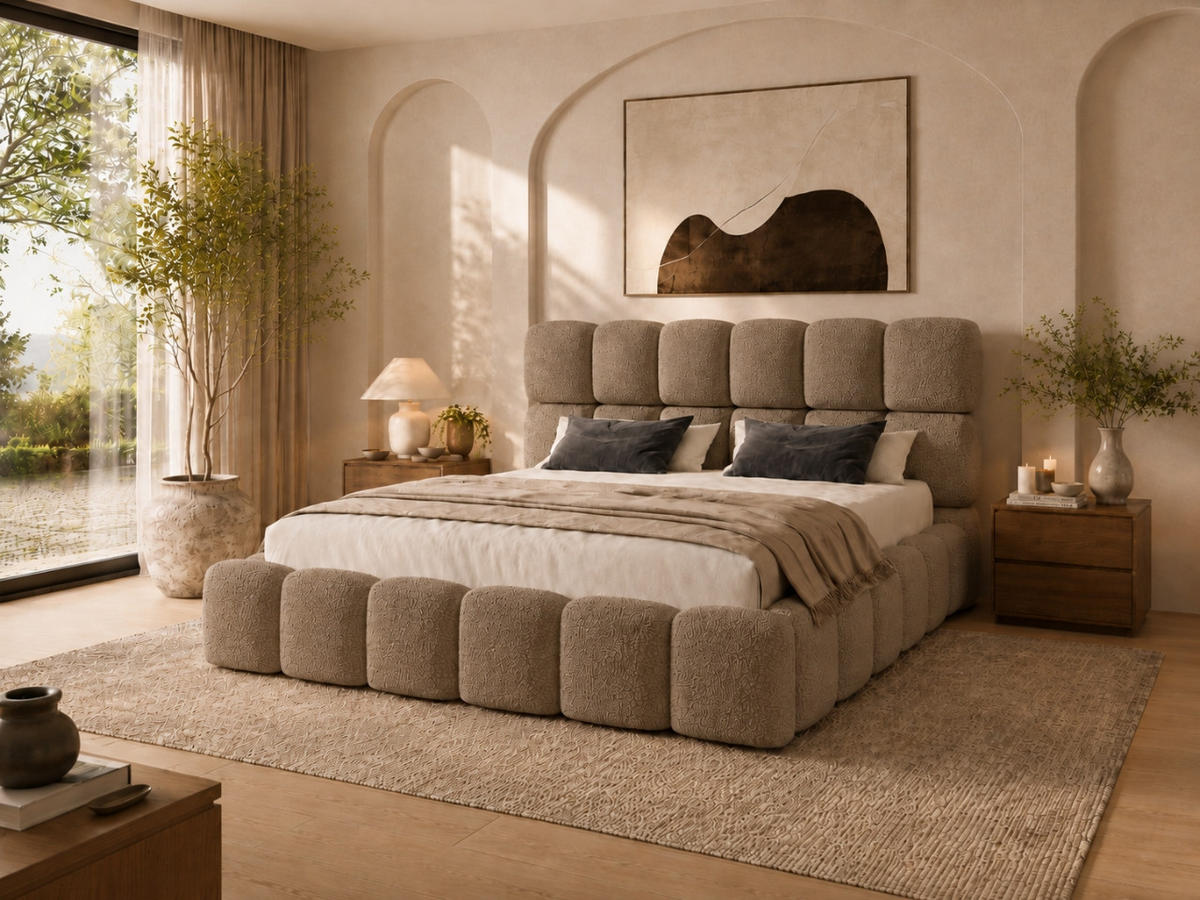 POLSTERBETT TESSA 120x200 cm in Braun, gepolstertes Kopfteil, Metalllattenrost, Bettkasten, Bouclé-Stoff - Braun, Holz/Textil (120/200cm) - EMLAR Home