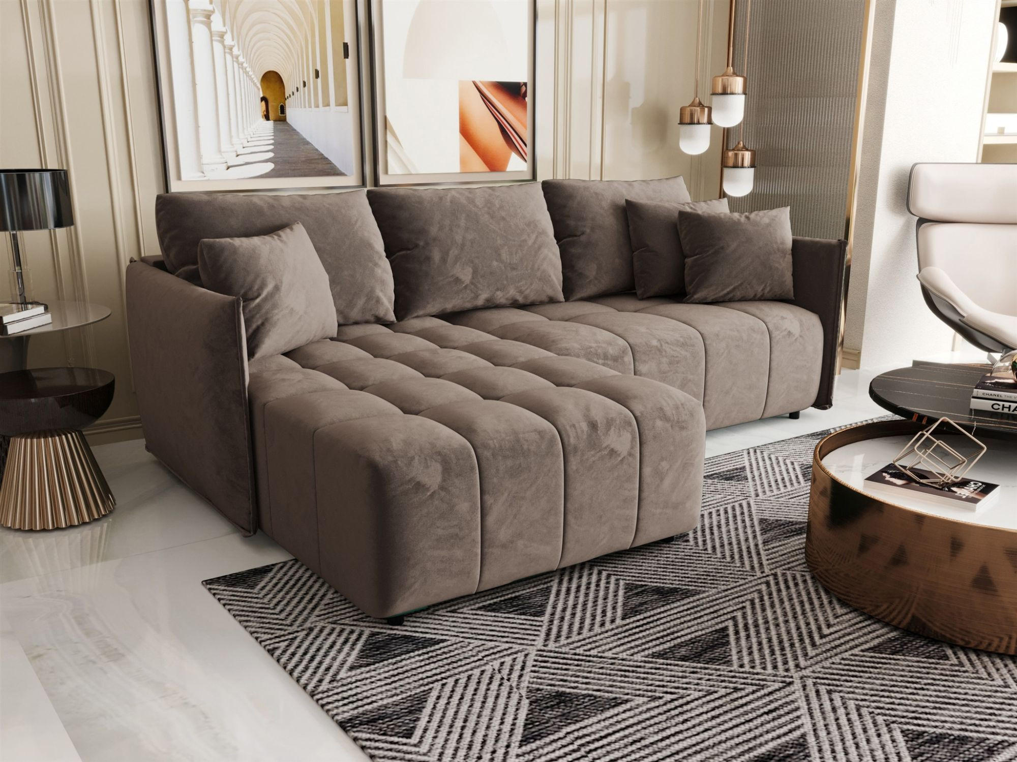 ECKSOFA Treviso - Braun, Holzwerkstoff/Textil (245/185cm) - Fun Möbel