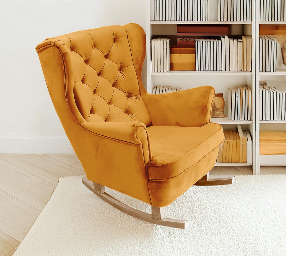 SCHAUKELSESSEL mit gepolstertem Sitz und Armlehnen, 102x81x95 cm, Gold_29820 - Buchefarben/Goldfarben, Holz/Textil (81/102/95cm) - DomoHome