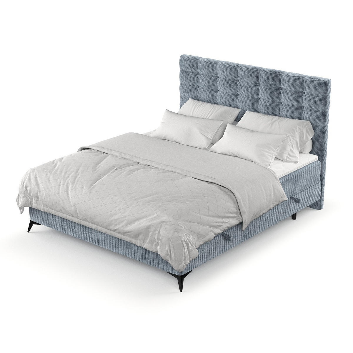 BOXBETT Niro 200/200 cm Hellblau im Bonita Stoff - Schwarz/Hellblau, Holz/Holzwerkstoff (200/200cm) - AltaBeds