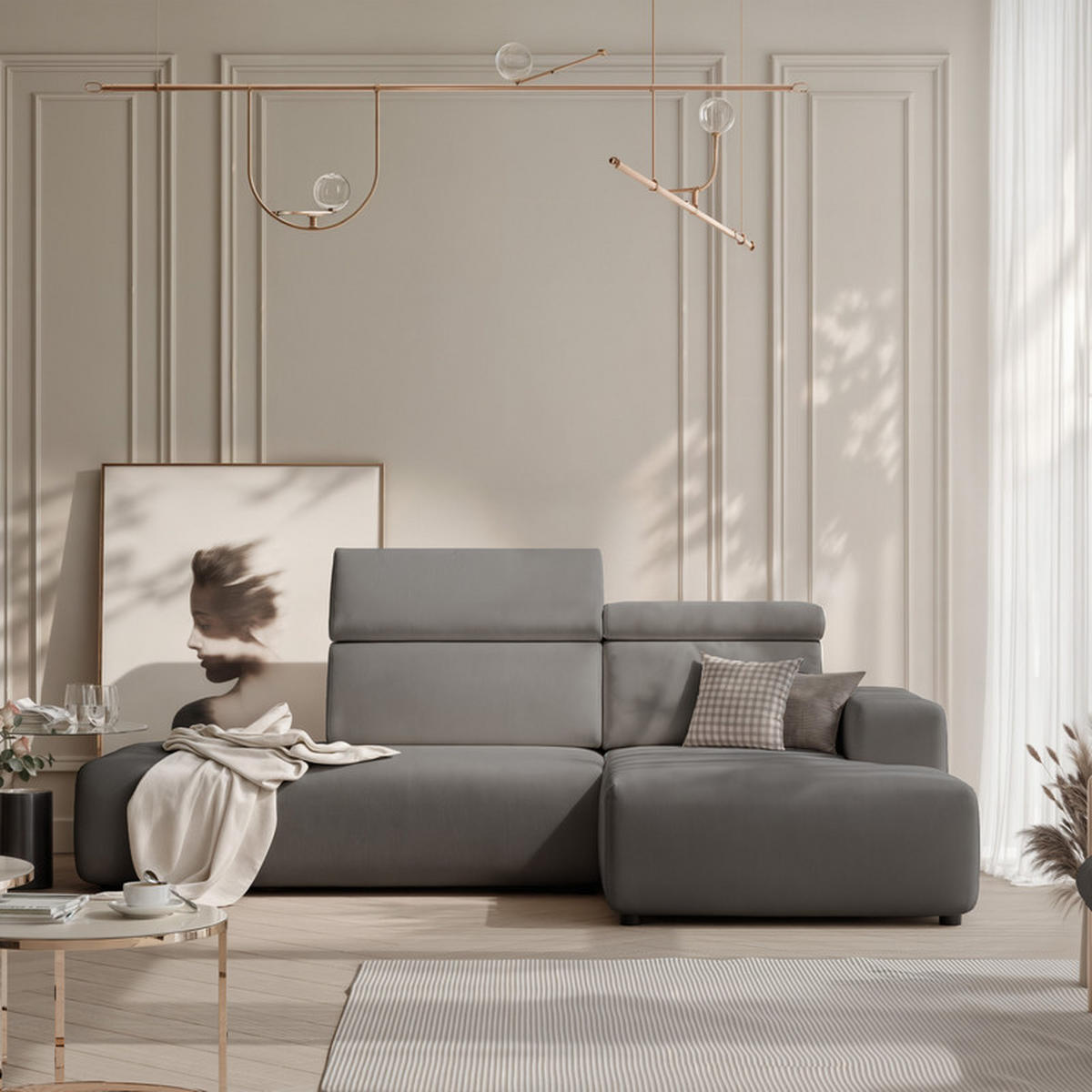 ECKSOFA RICO Rechts, Stoff Dunkelgrau - Dunkelgrau, Textil (260/186cm) - Idohome