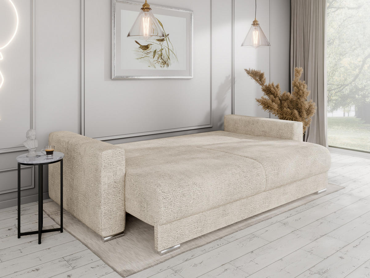 SCHLAFSOFA Calma mit Bettkasten 3-Sitzer modernen Stil, Creme - Creme, Holz (229/87/97cm) - Panda Möbel