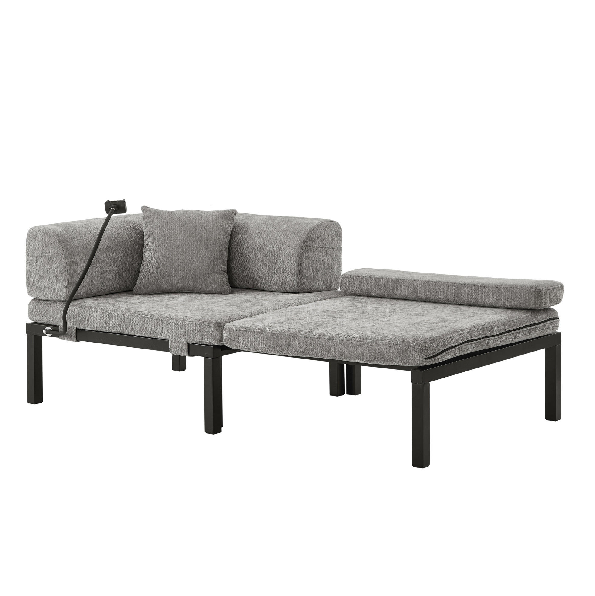 SCHLAFSOFA aus Samt Hellgrau mit ausziehbarer Einzelfunktion und klappbarem, platzsparendem Design - Hellgrau, Textil (176/64/81cm) - Modfu