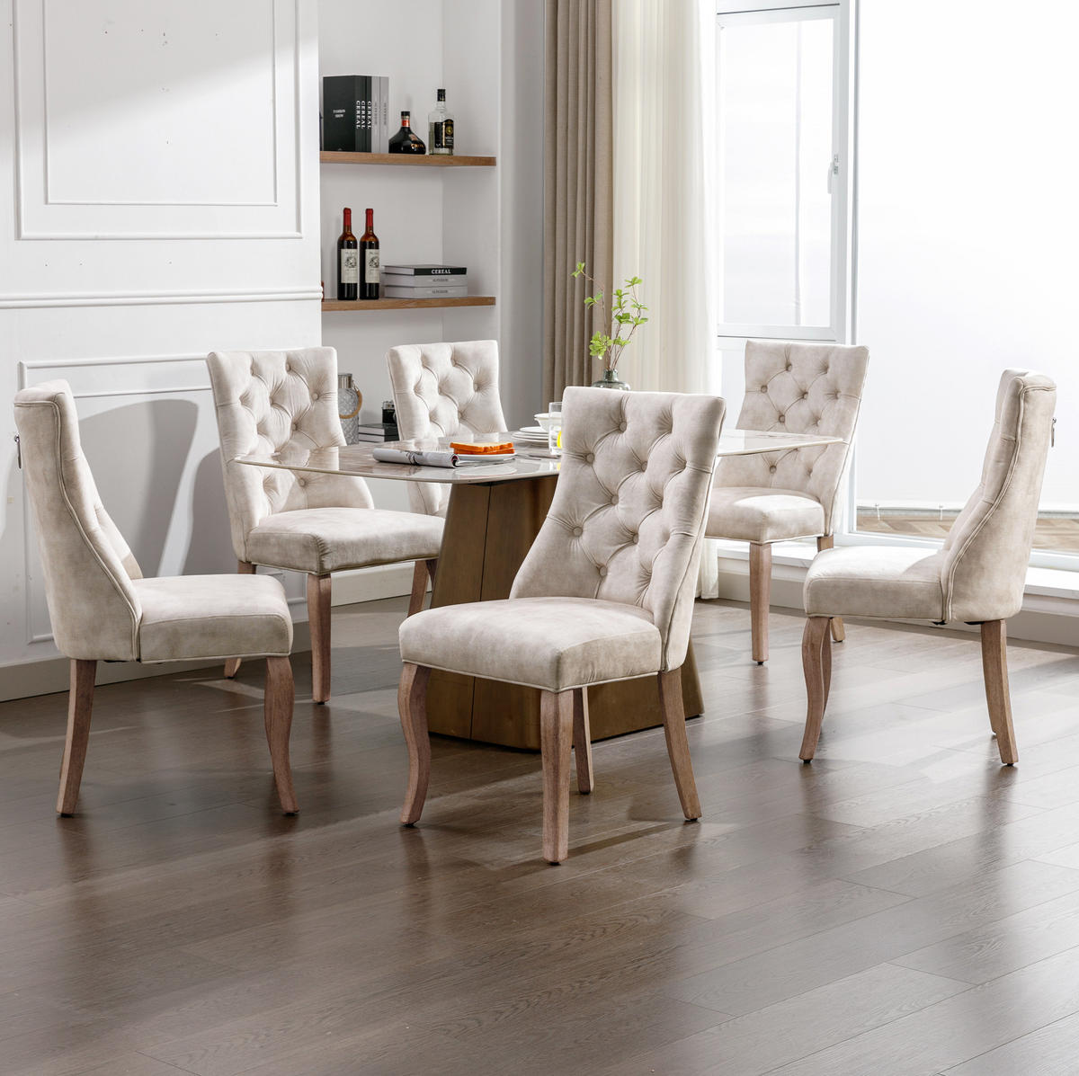 ESSZIMMERSTUHL Samt mit hoher Rückenlehne ca. 51 cm Light Beige 6er-Set - Beige, Metall (51/97/51.1cm) - Meubliv