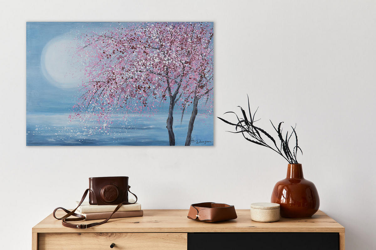 ACRYLBILD HANDGEMALT 90/60 cm - Blau/Pink, Holz/Textil (90/60cm) - KUNSTLOFT