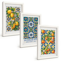 BILDER SET 3er Set - 20x30 cm Weißer Rahmen - Zitrusfarbene abstrakte - Weiß, Kunststoff (20/30cm) - TULUP