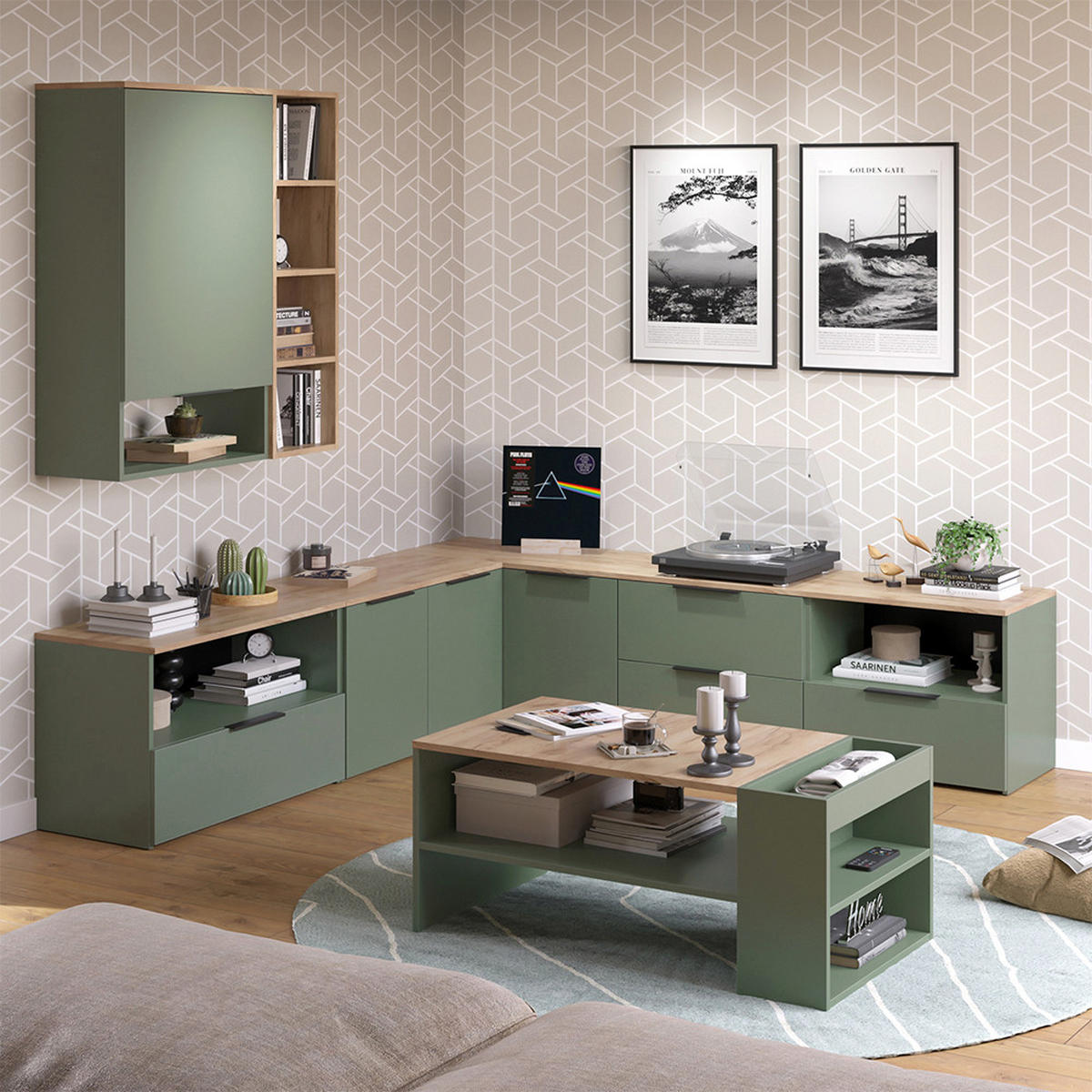 KOMMODE Wido Grün 60 x 50 cm mit klappe - Grün/Sonoma Eiche, Holzwerkstoff (60/50/40cm) - Vicco