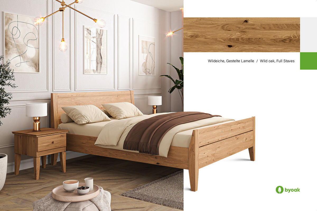 MASSIVHOLZBETT ELIAS 8 200x210 Wildeiche - Alteiche, Holz (200/210cm) - byoak