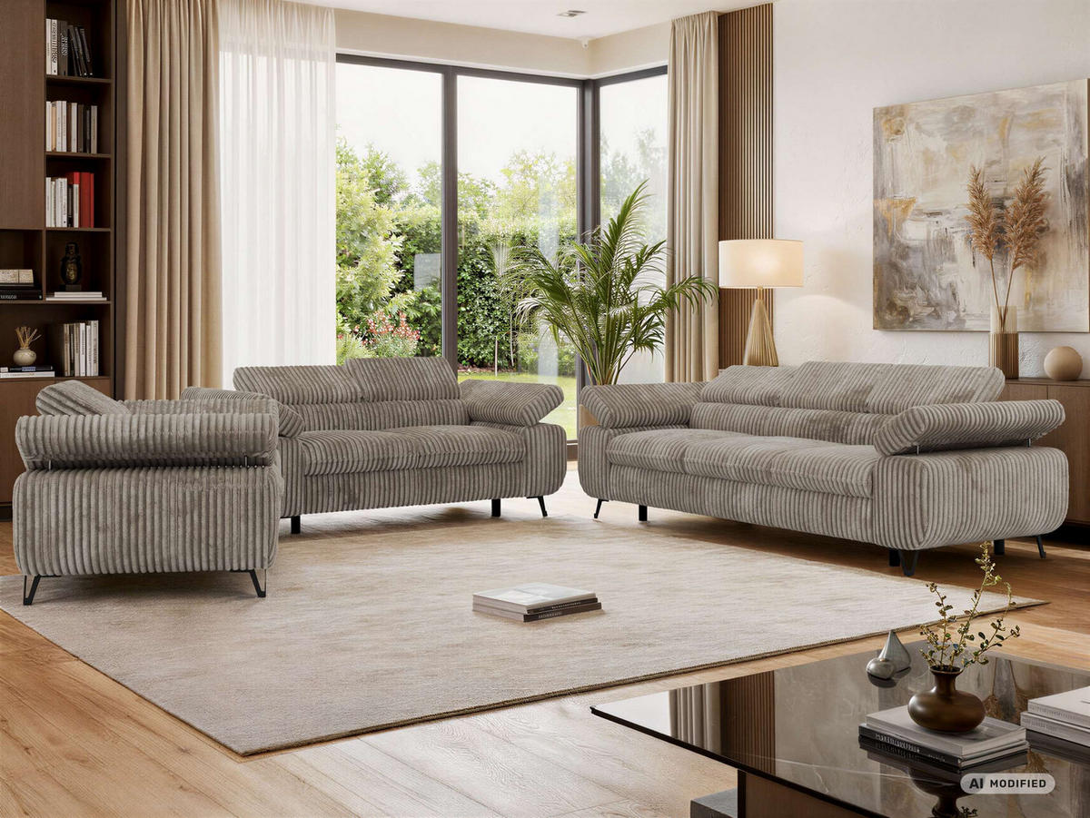 SEDACÍ SOUPRAVA PETER 1+2+3 - Světle hnědá Manšestr - černá/světle hnědá, kov/textil (262/76/99cm) - MKS