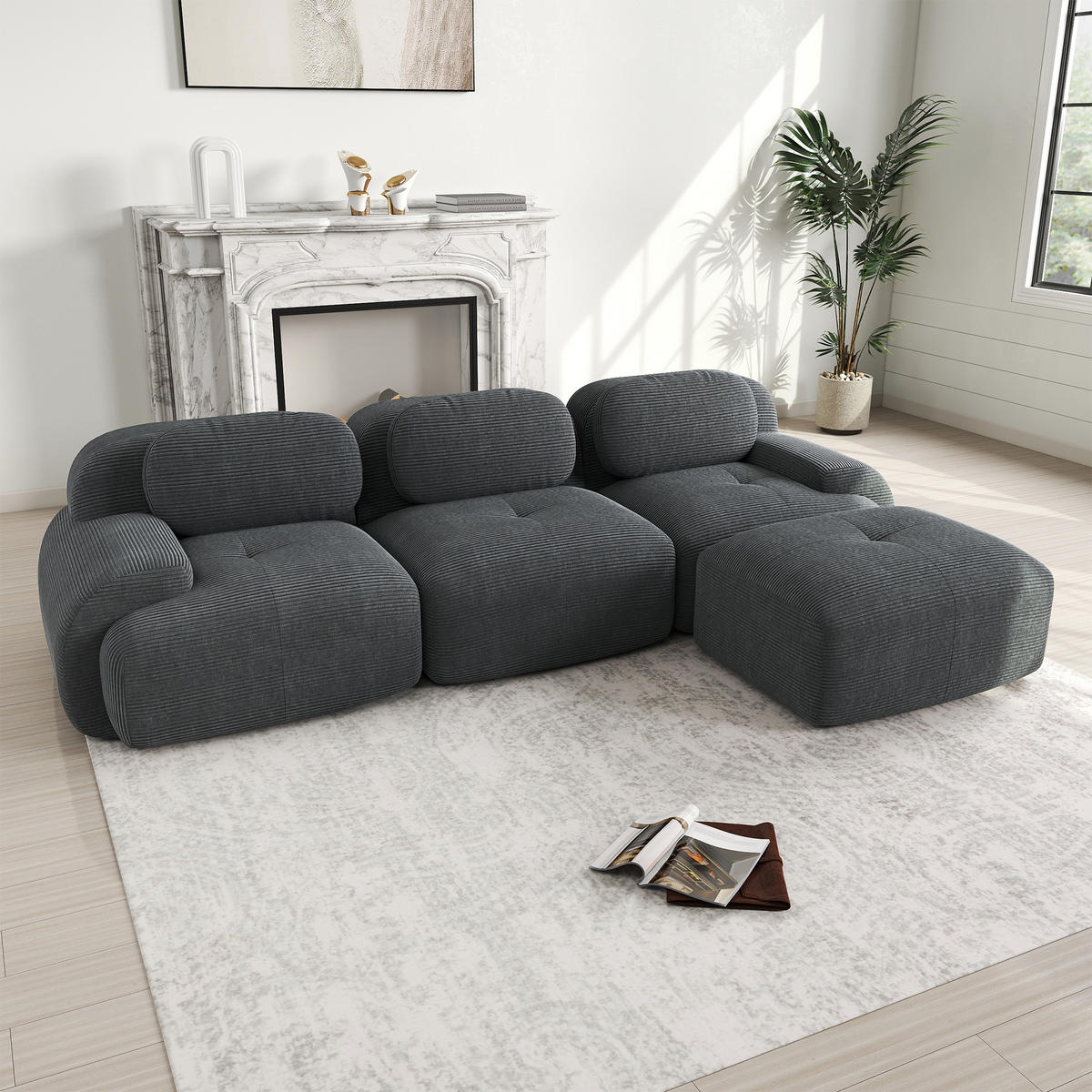 ECKSOFA Cord Grau modular kombinierbar - Grau, Textil (298/178cm) - WISHDOR