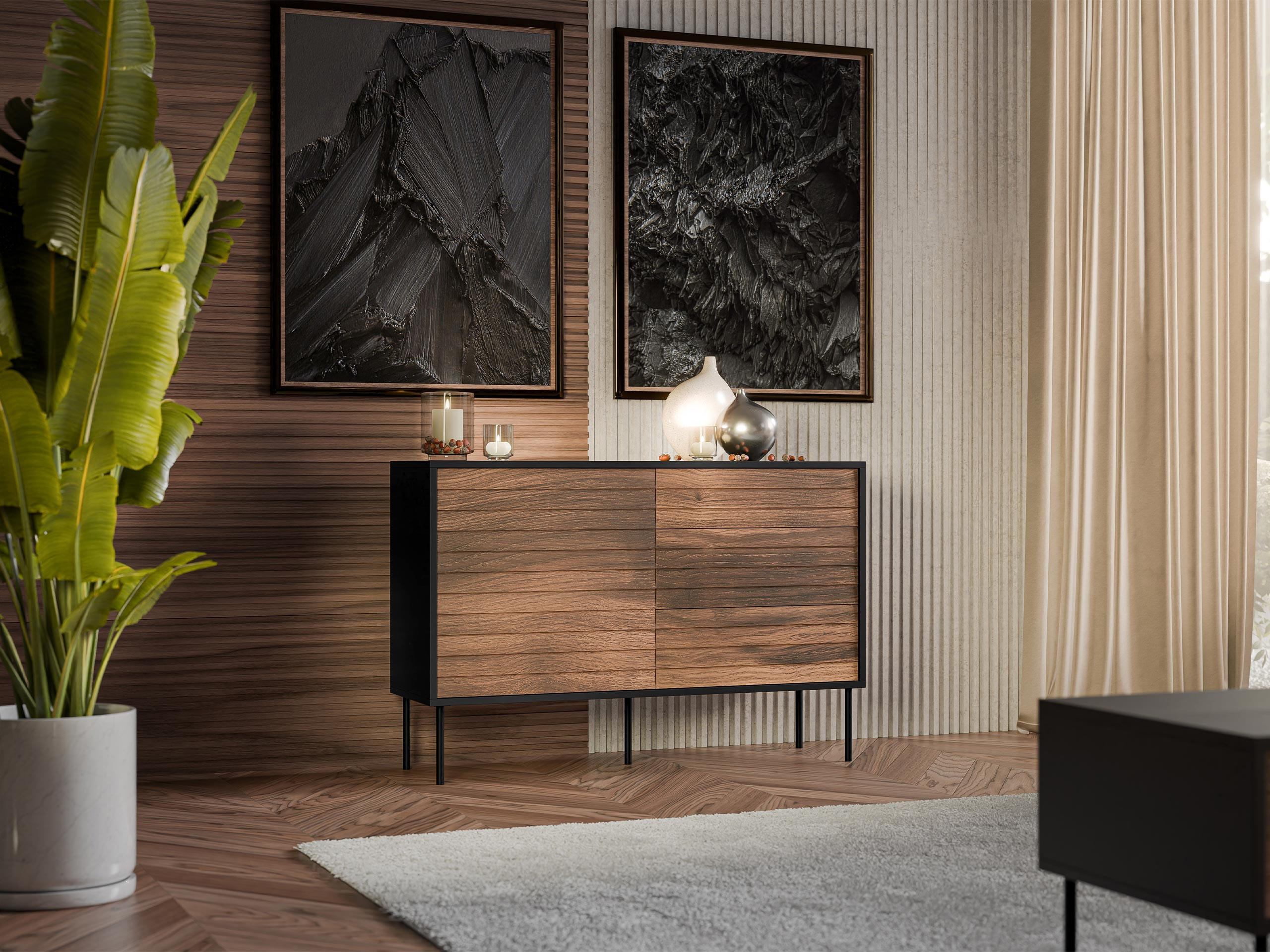 KOMBIKOMMODE Cortina 120 1D3S - Schwarz/Braun, Holzwerkstoff/Metall (120/81/40cm) - MIRJAN24