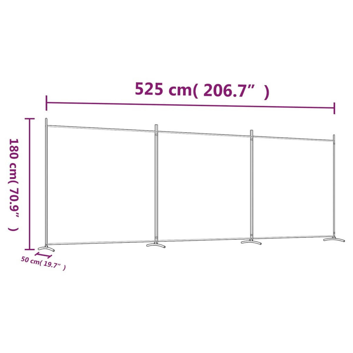 PARAVENT 3-teilig Schwarz 525/180 Cm Stoff - Schwarz, Textil (525/180/0.1cm) - vidaXL