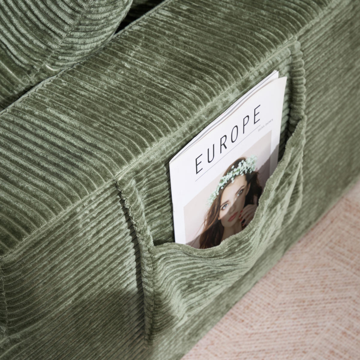 SOFAELEMENT 150/110/70 cm Grün Cord mit 2 Staufächer - Grün, Textil (70/150/110cm) - Oxeza