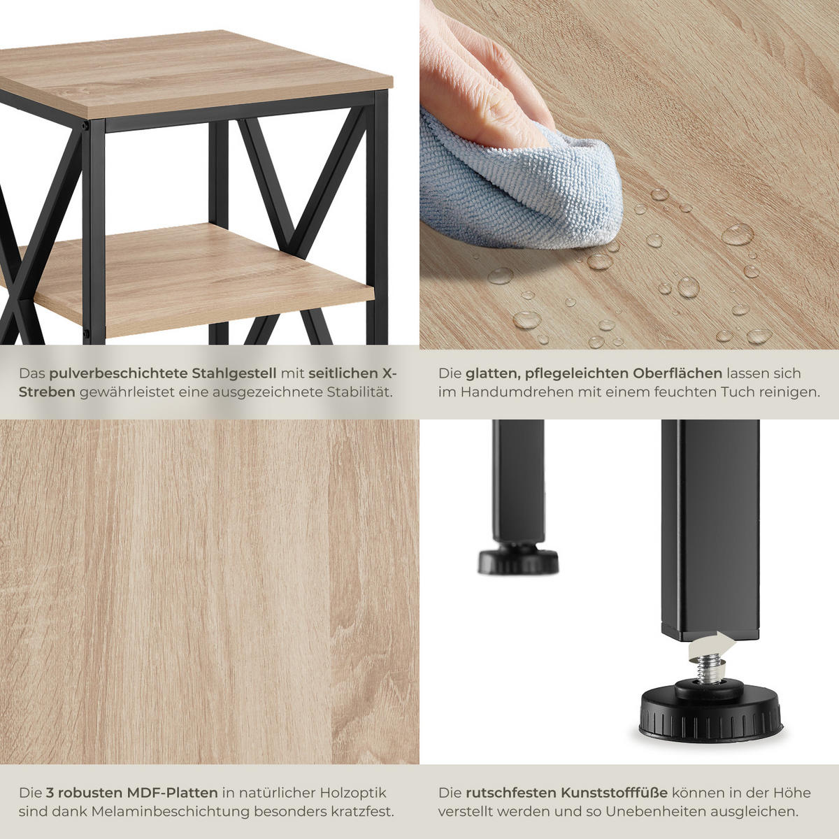 BEISTELLTISCH Nottingham,40,5 x 40,5 x 60,5 cm,Industrial Holz hell, Eiche Sonoma - Naturfarben, Holz (40.5/40.5/60.5cm) - tectake