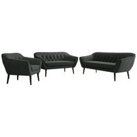 SEDACIA ZOSTAVA 3+2+1 PIRS - Tmavosivá Štruktúrovaná látka - Čierne nohy - čierna/grafitová, kompozitné drevo/textil (180/75/74cm) - MKS