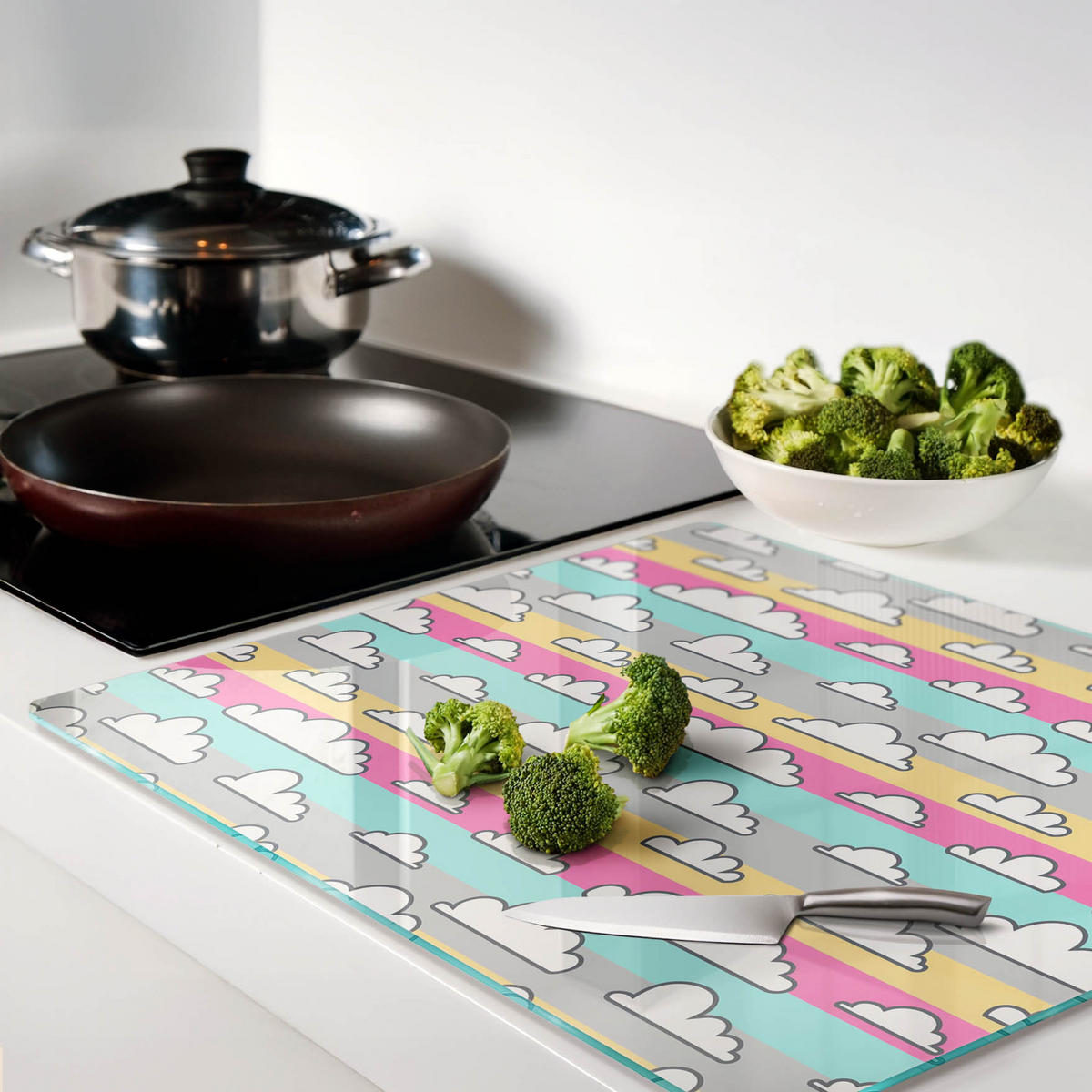 GLASPLATTE 60x52 cm Wolken - Multicolor, Glas (60/0.4/52cm) - TULUP