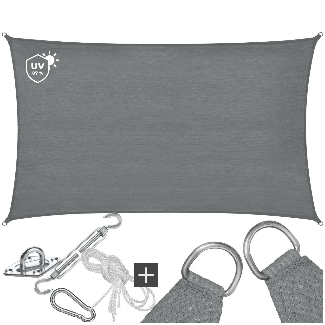 SONNENSEGEL Sunny,umfangreiches Montagematerial,grau - Grau, Kunststoff (700/500cm) - tectake