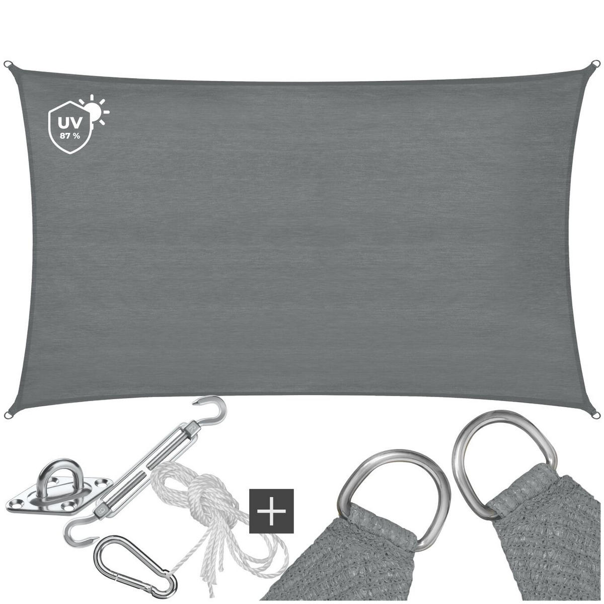 SONNENSEGEL Sunny,umfangreiches Montagematerial,grau - Grau, Kunststoff (700/500cm) - tectake