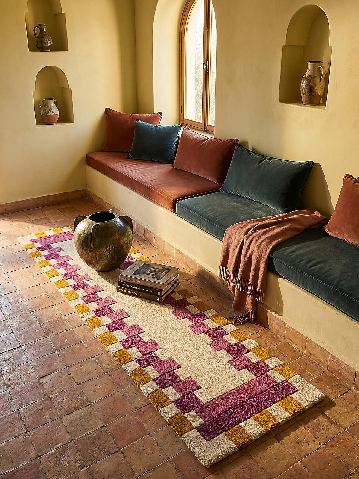 WOLLTEPPICH WENSUM, geometrisch, Rosa-Gelb, 60 x 230 cm - Rosa, Textil (60/230cm) - KADIMA DESIGN