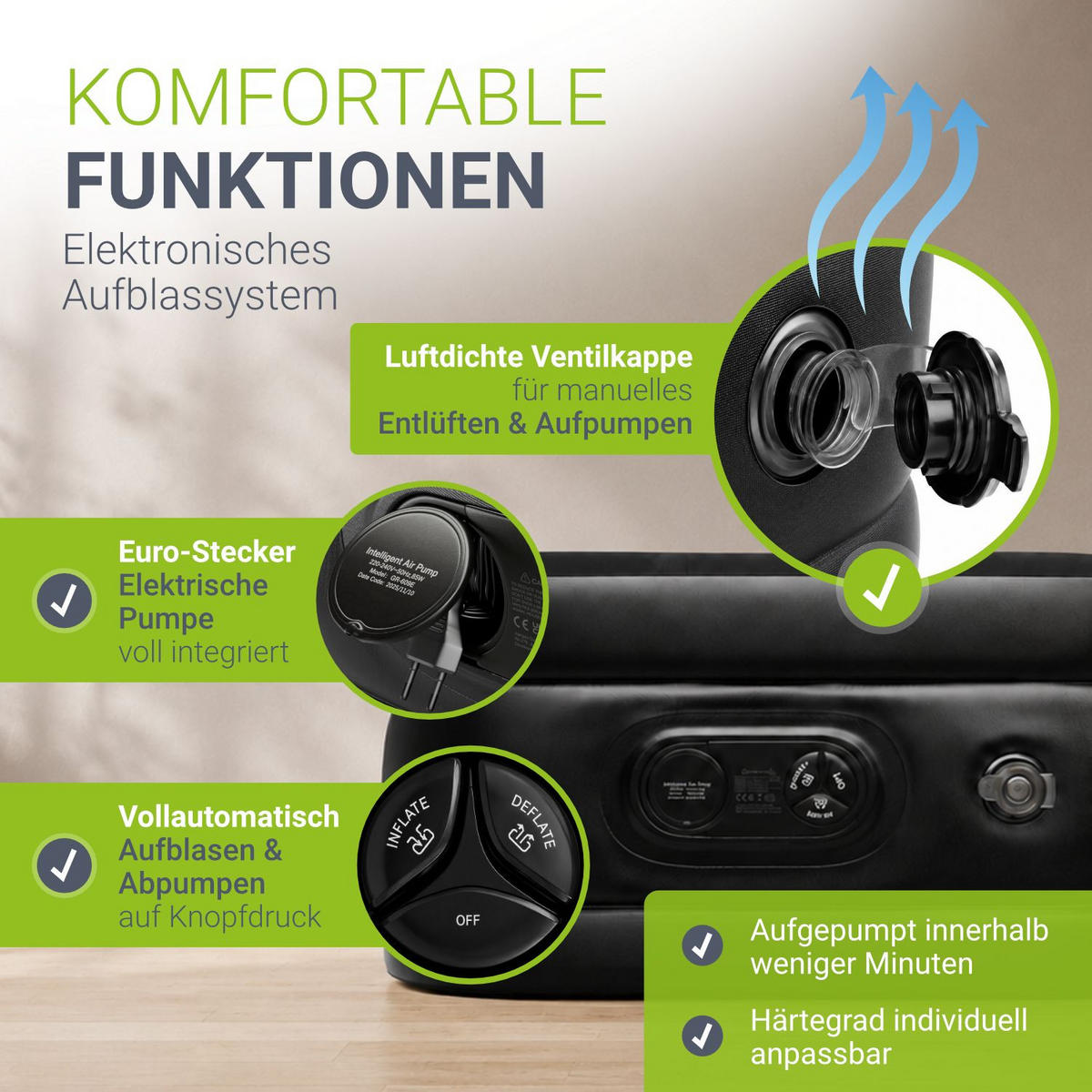 LUFTBETT Sapri M schwarz inkl. Tragetasche - Schwarz, Kunststoff (87/185cm) - Juskys