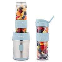 SMOOTHIE Maker SMOO16 Blau, 570ml, BPA-frei, 2 tragbare Flaschen, Edelstahlklingen, 300W - Hellblau, Metall (11.3/35/15cm) - HKoenig