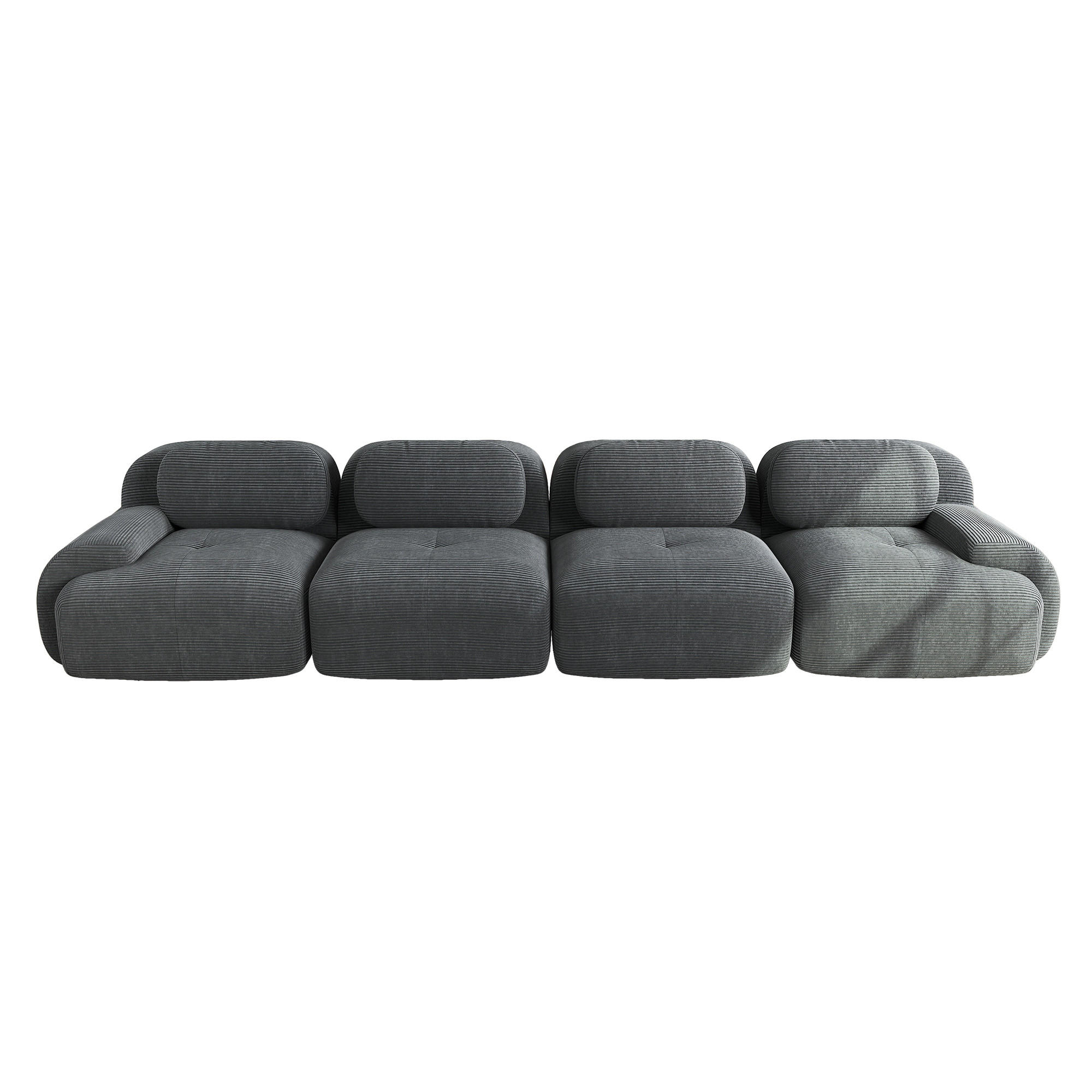 4MÍSTNÁ POHOVKA modulární bezrámová manšestrová pohovka - šedá, textil (388/75/103cm) - Urban Meuble