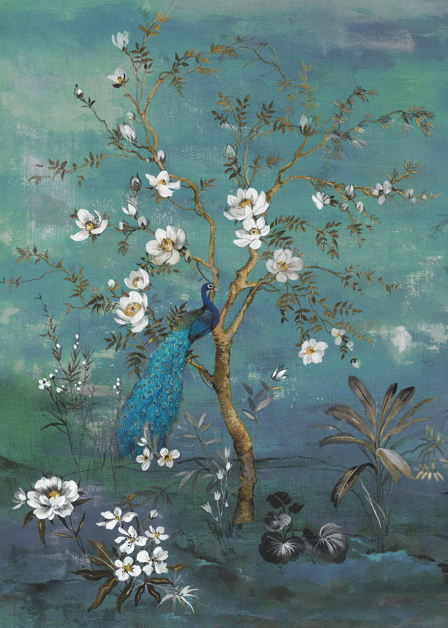FOTOTAPETE Pfau 200 x 280 cm - Blau, Papier (200/280cm) - Sanders & Sanders