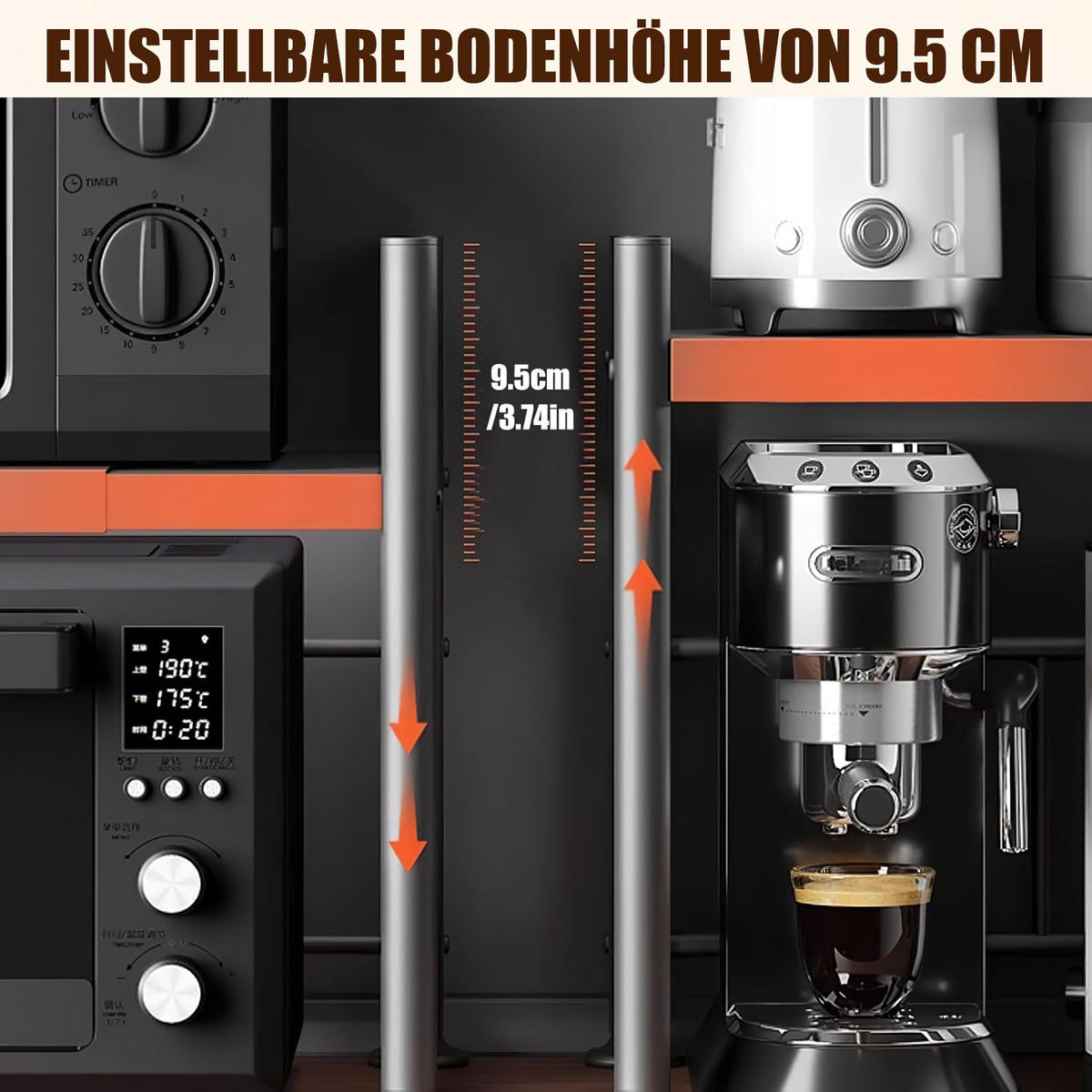 MIKROWELLEN Regal 2-Stufig - Schwarz, Metall (40/45/36.5cm) - Aimax