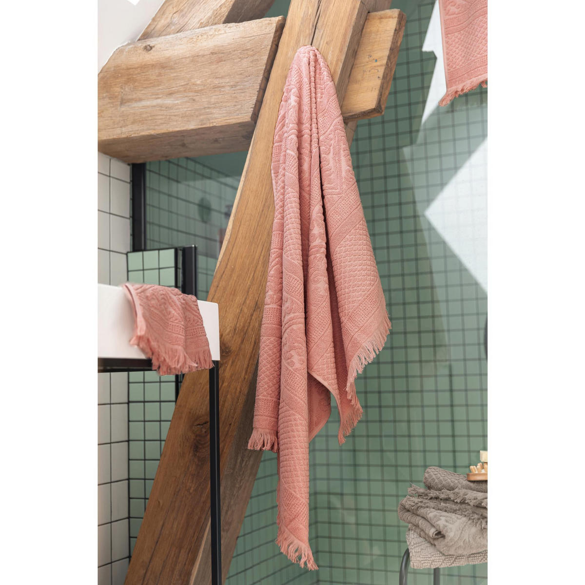HANDTUCH Zoé tonfarben 50 x 100 cm - Koralle, Textil (50/100cm) - Vivaraise