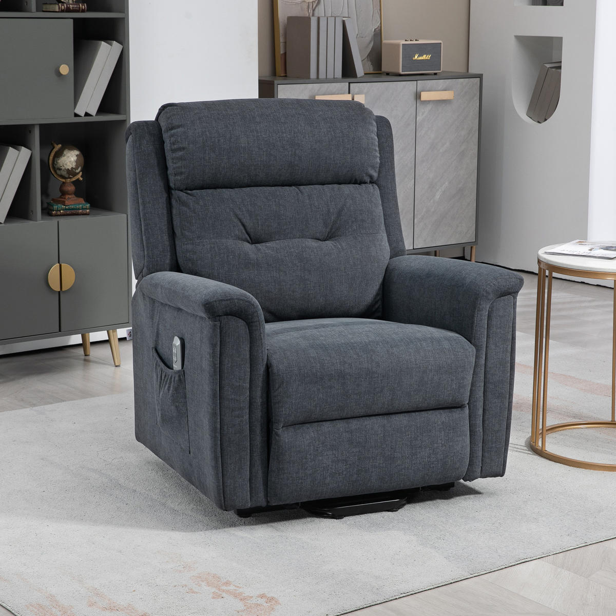 FERNSEHSESSEL mit Aufstehhilfe, Dunkelgrau - Dunkelgrau/Schwarz, Textil/Metall (87/108/92cm) - HOMCOM