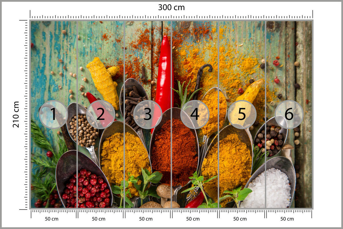 OTOTAPETA Pre Kuchyňu Korenie Drevo Rustikálne Paprika Zázvor 300 x 210 cm - oranžová/hnedá, papier (300/210cm) - Muralo