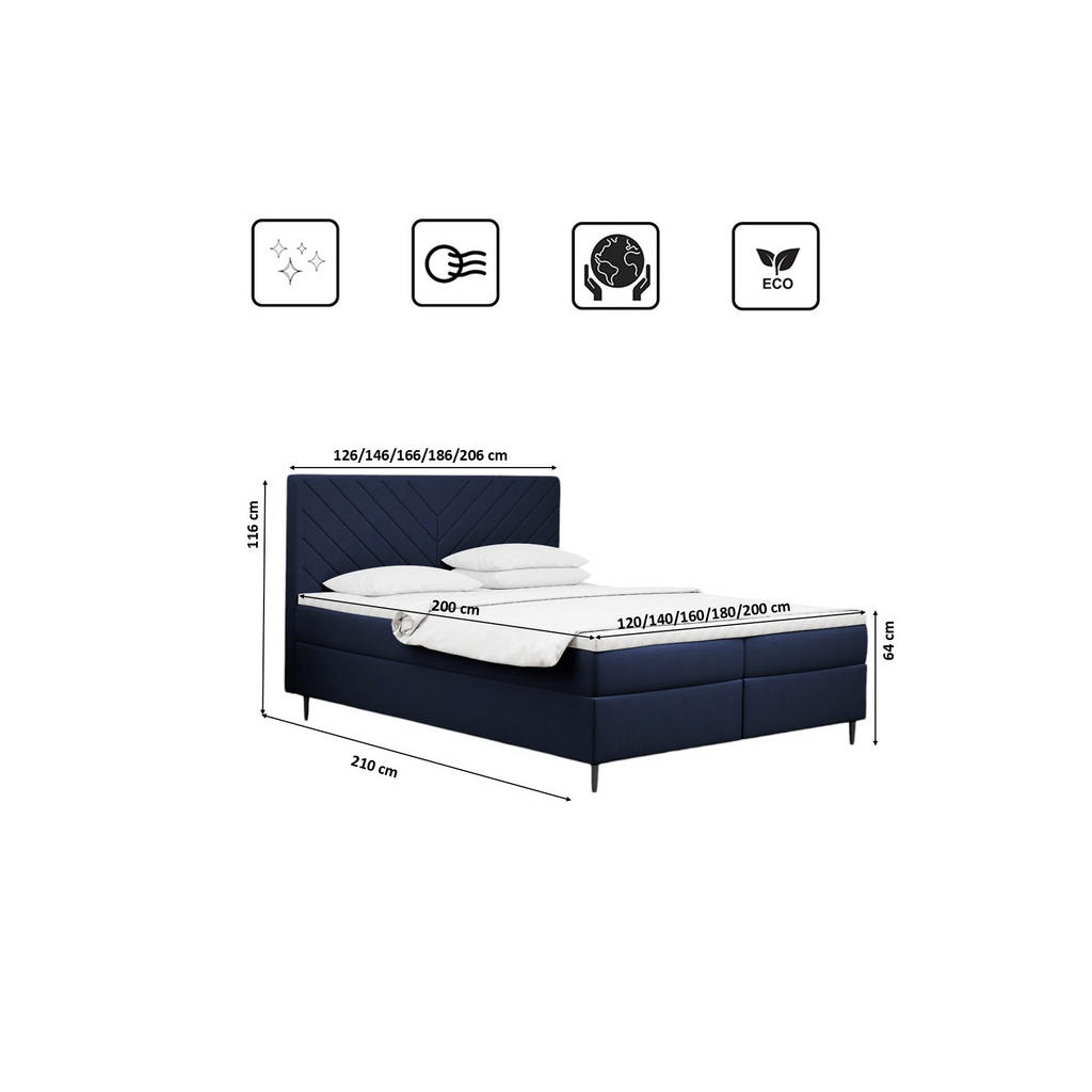 Thumbnail - Kaiser Möbel Boxbett, Dunkelblau, Textil, H2, Höhe ca. 20 cm, einzeln stellbar,Rechteckig, eckig, 180x200 cm, Schlafzimm...