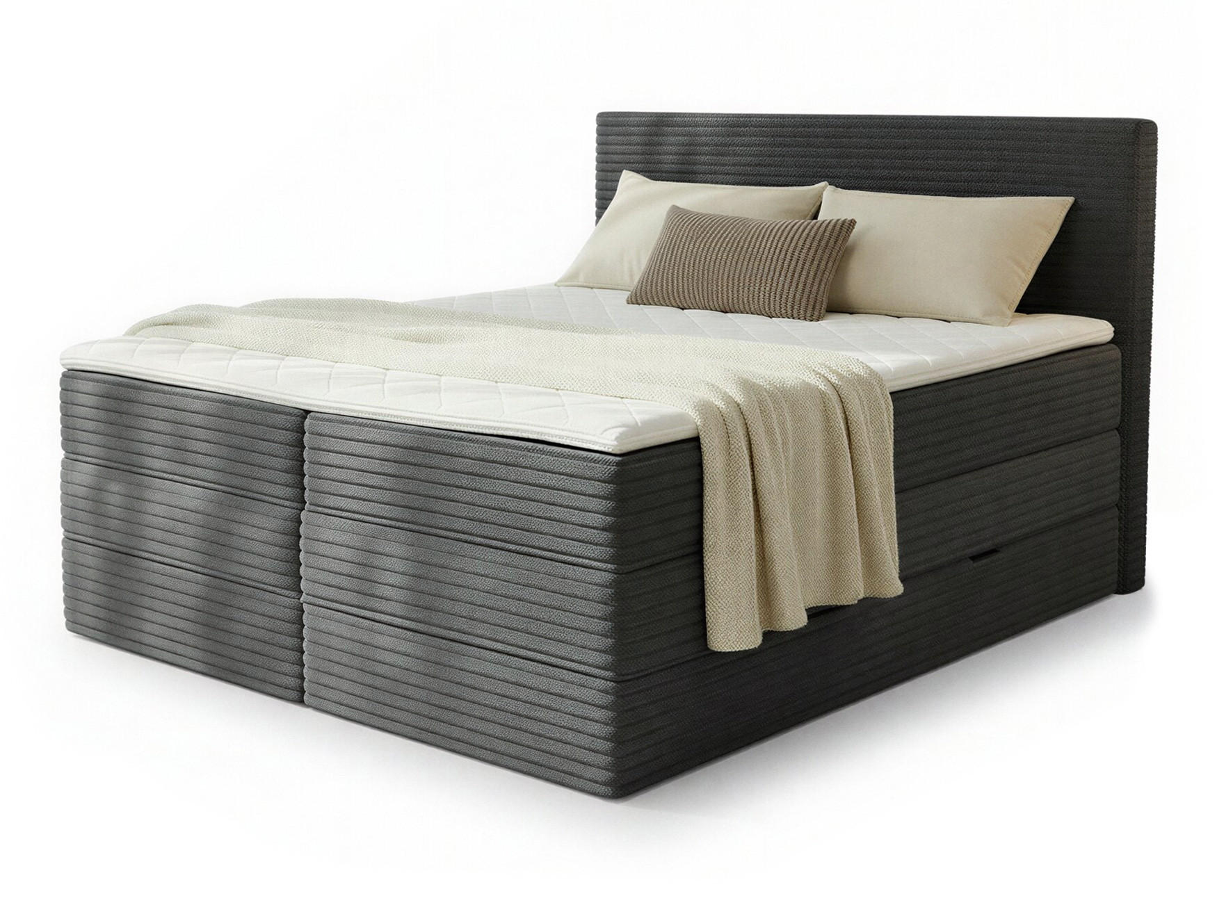 BOXSPRINGBETT Mollo Max - 140x200 - dunkelgrau (Tilia 90, Cord) - Dunkelgrau/Schwarz, Holz/Holzwerkstoff (140/200cm) - Sofnet