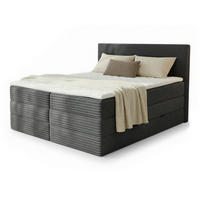 BOXSPRINGBETT Mollo Max - 140x200 - dunkelgrau (Tilia 90, Cord) - Dunkelgrau/Schwarz, Holz/Holzwerkstoff (140/200cm) - Sofnet