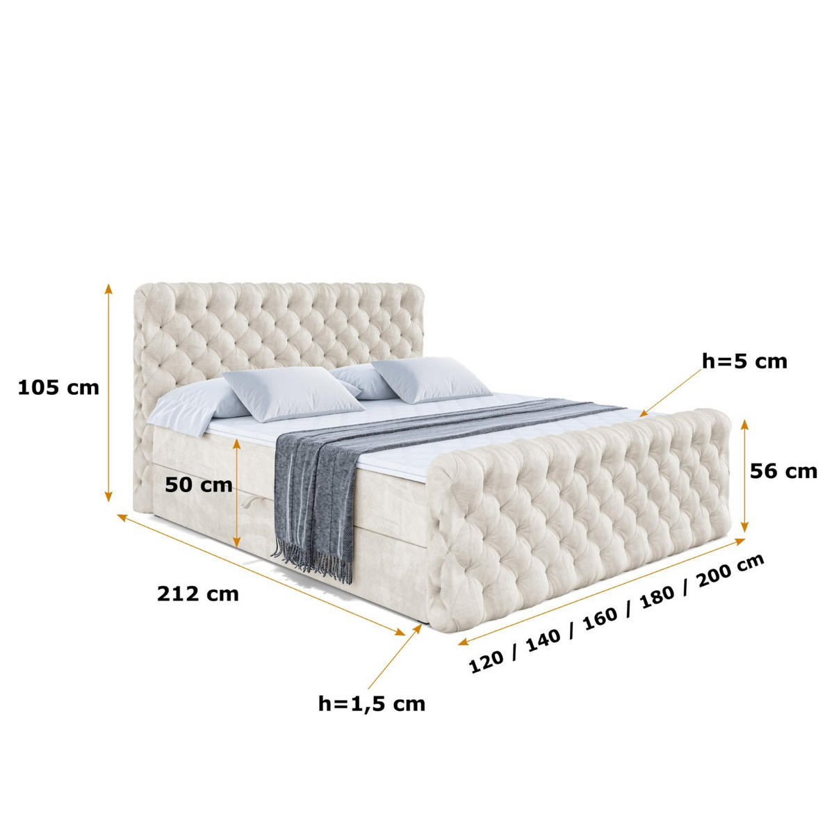 BOXBETT BOXI8-Z - 180x200 cm - H3 - Ecru - Ecru, Holzwerkstoff (180/200cm) - ALTDECOR