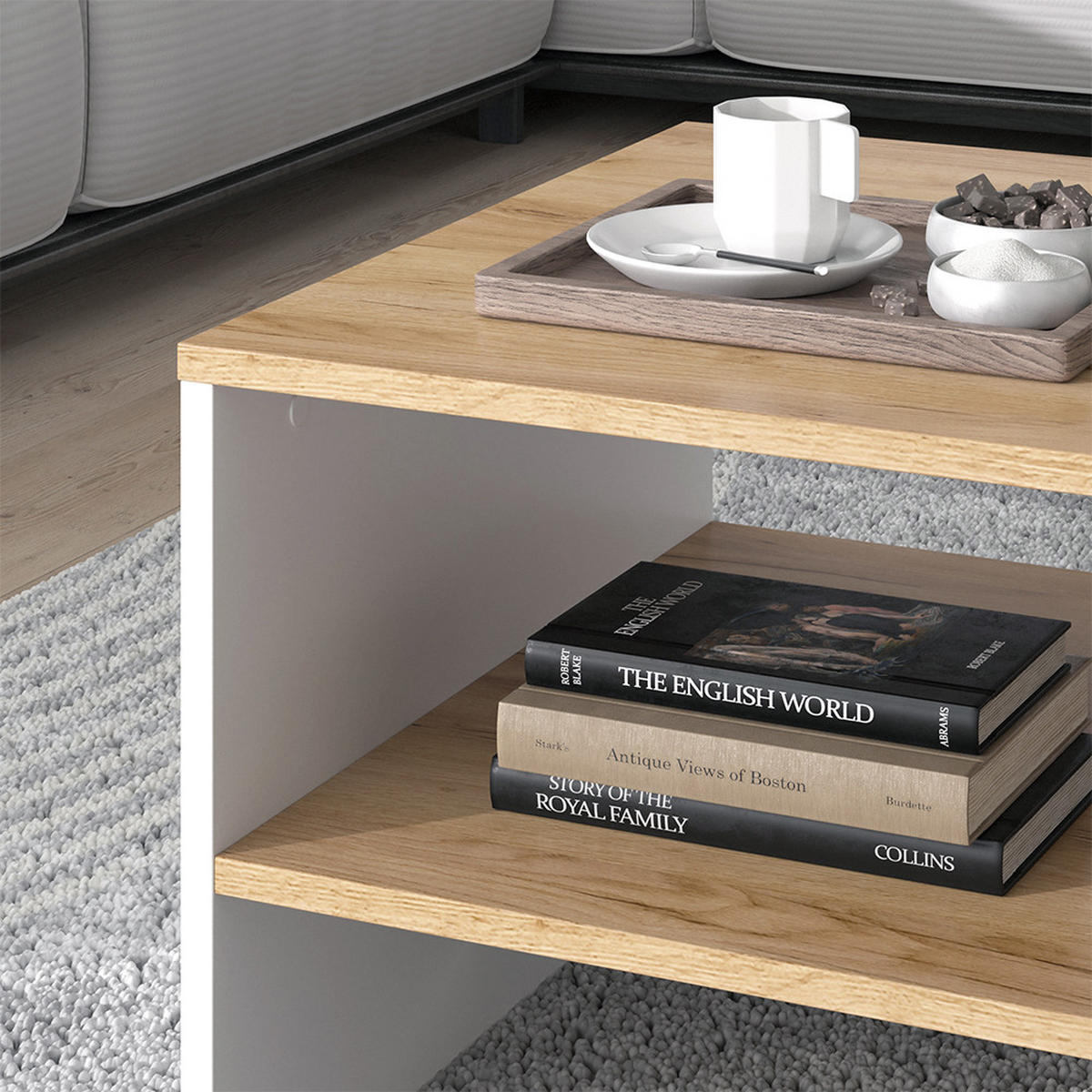 COUCHTISCH Amely Goldkraft Eiche/Weiß 90 x 55 cm mit Regal - Honigeiche/Weiß, Holzwerkstoff (55/90/40cm) - Vicco