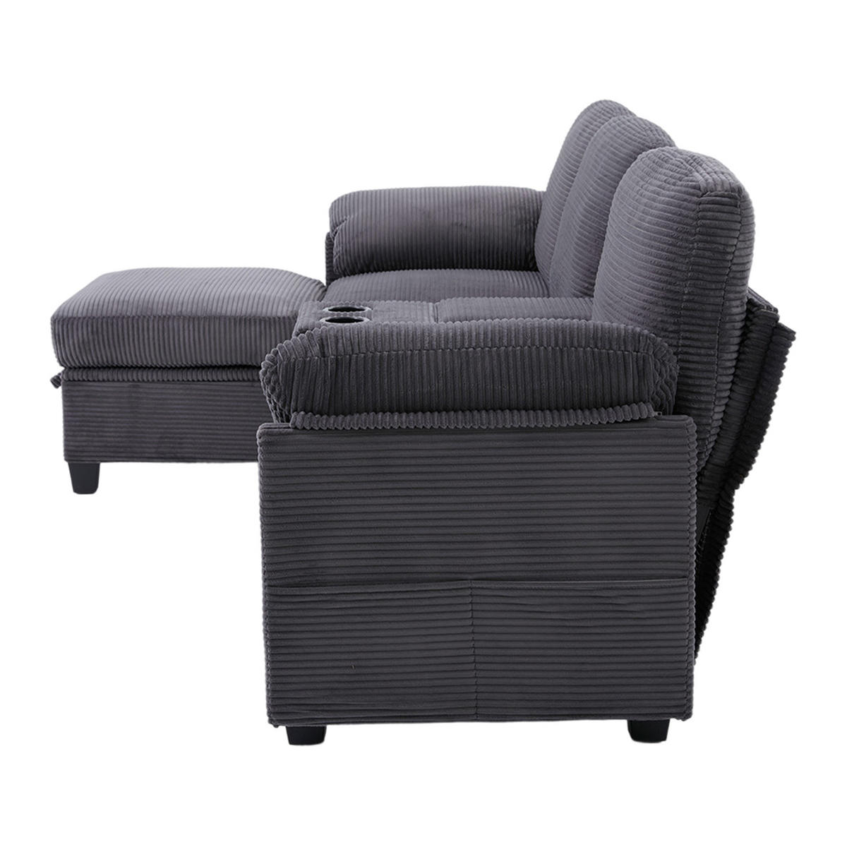 ECKSOFA L-Form mit beweglicher Mittelkonsole USB-C-Dunkelgrau 266/136/82 cm - Dunkelgrau, Textil (266/136cm) - OKWISH