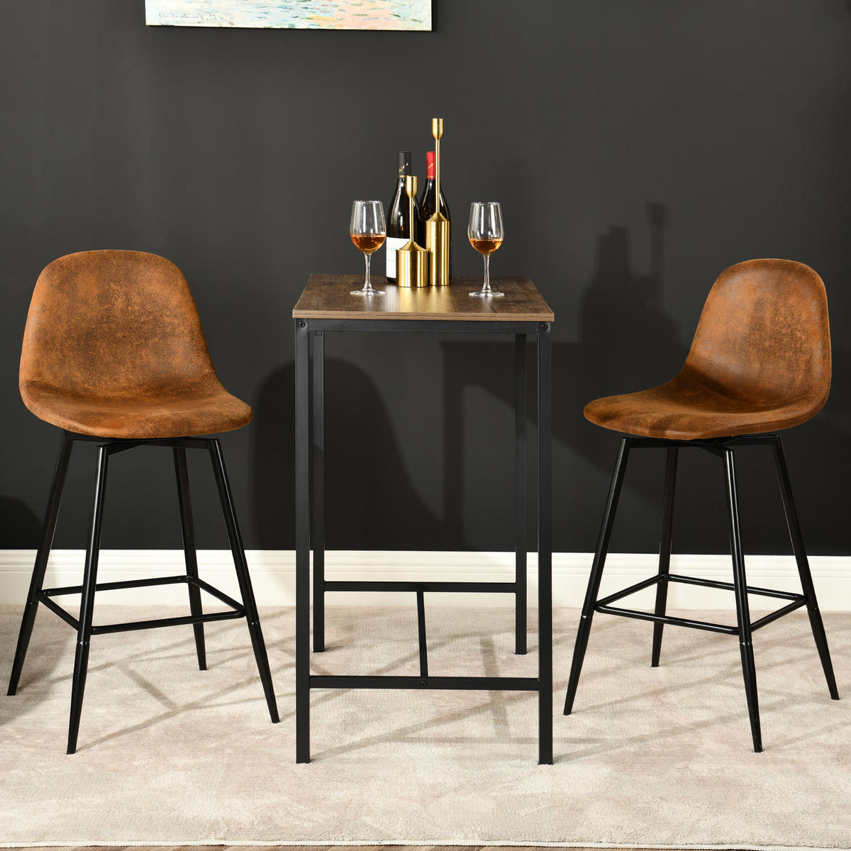 BARHOCKER Drehbare 2er-Set H67 CM - Schwarz/Braun, Textil/Metall (42/97/47cm) - Urban Meuble