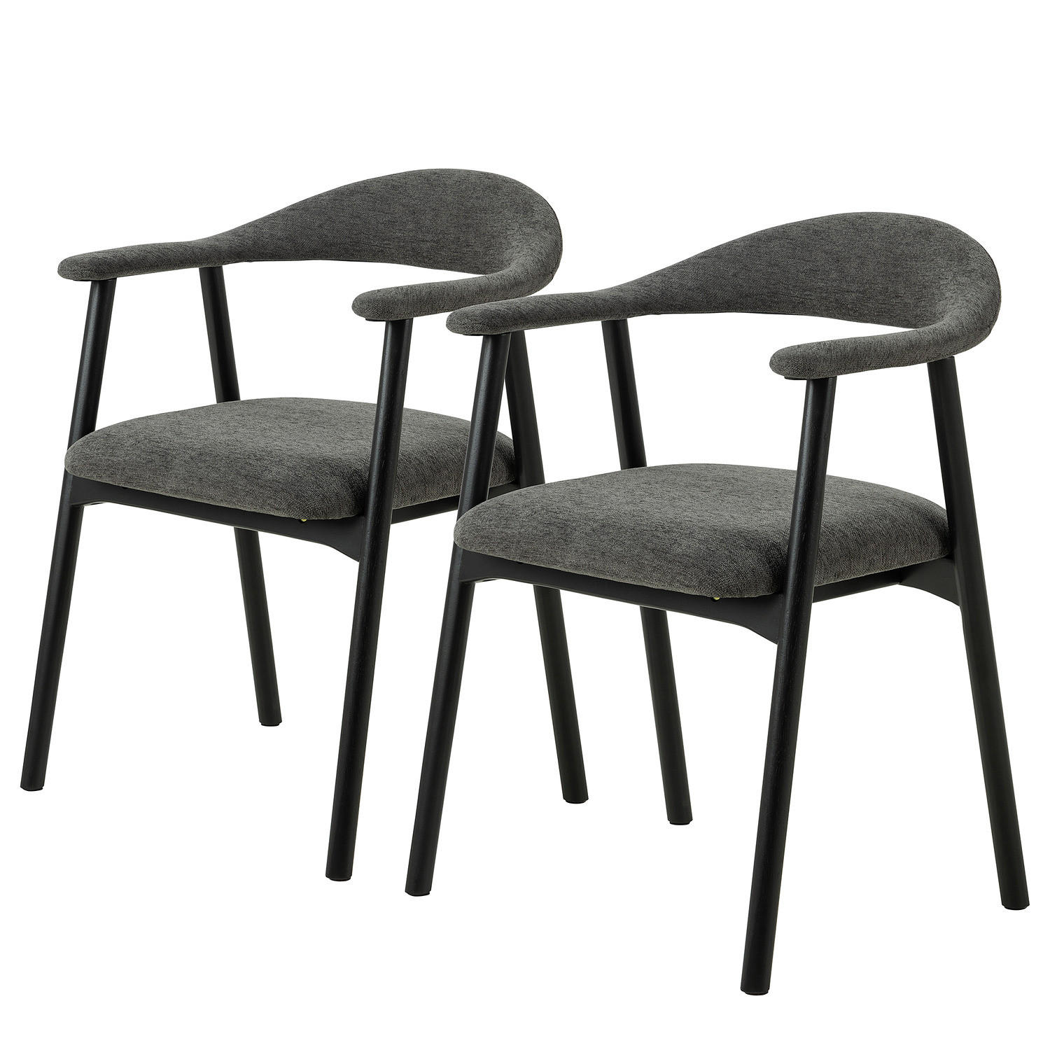 ARMLEHNENSTUHL - 2er-Set - Dunkelgrau/Schwarz, Holz/Textil (56/76/54cm) - home24