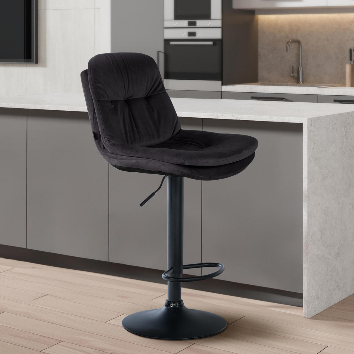 BARHOCKER Samt schwarz - Schwarz, Textil (46/94/54cm) - CLP
